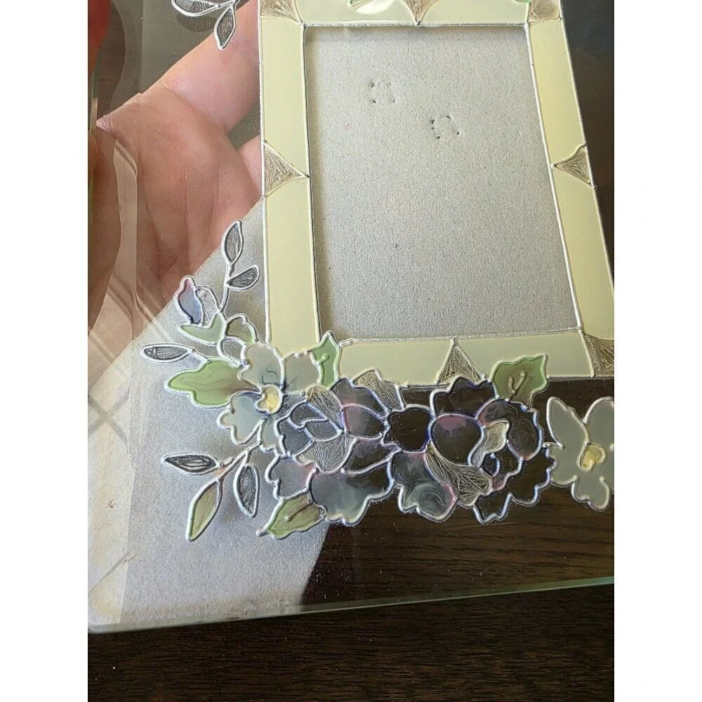 Hand-Painted Floral Glass Photo Frame‎ 3.5